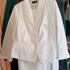 White Textured Blazer and Skirt Set